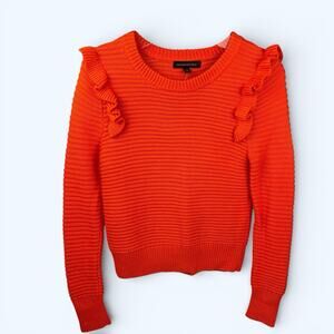 Banana Republic Orange Knit Sweater With Ruffle Shoulder Sz XS NWT